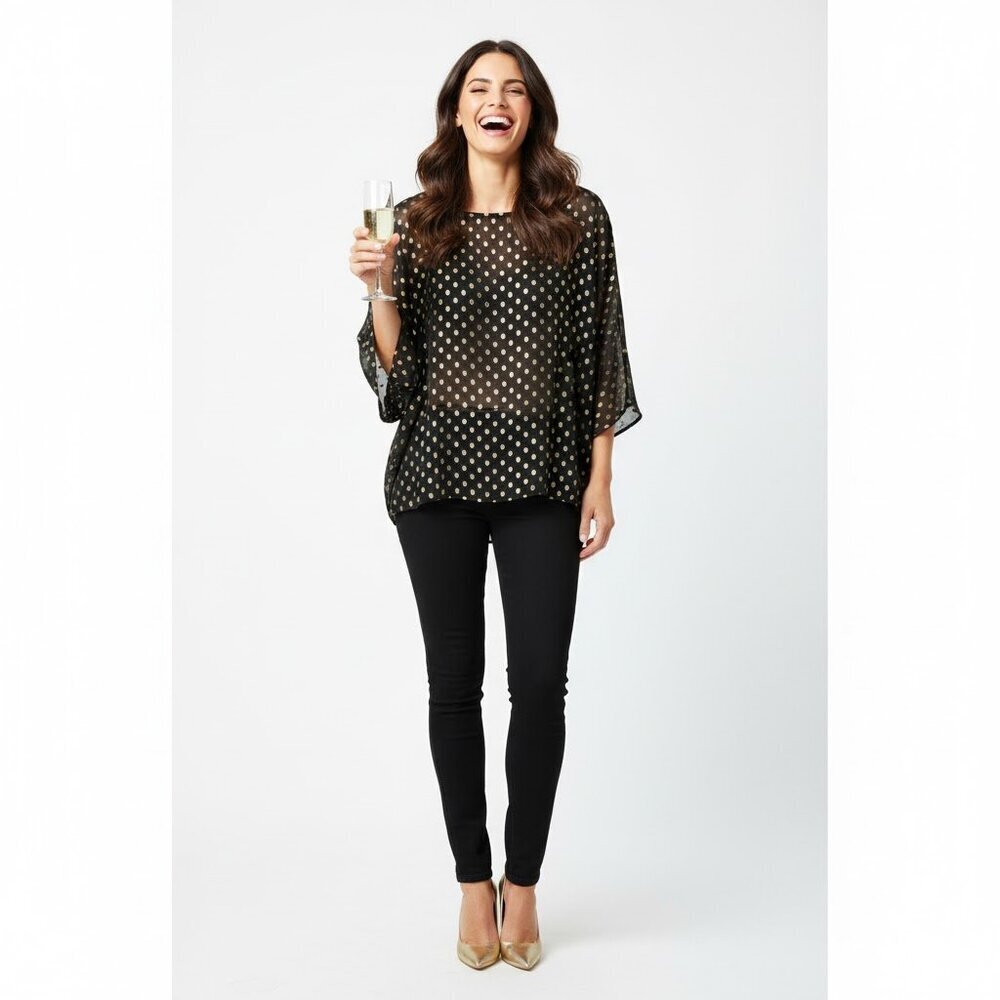 Cremieux Sheer Gold Dot Blouse - Picture 1 of 7